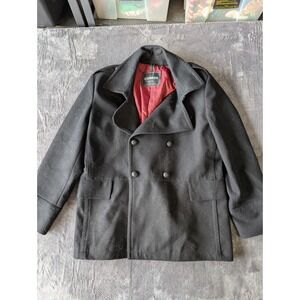 Express Men's Black Peacoat Jacket XL/TG Double Breasted Wool Blend Outwear Y2K